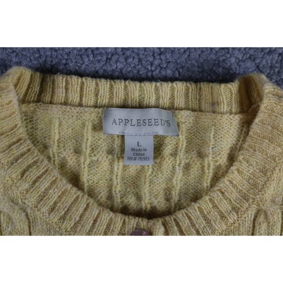 Appleseed's Cardigan Sweater L Yellow Marled Wool Cable Knit Vintage Cottagecore - Picture 4 of 7